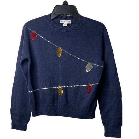 Harper Canyon Girls Navy Peacoat String Lights Sequin Sweater Size Small 7/8 - Picture 11 of 11